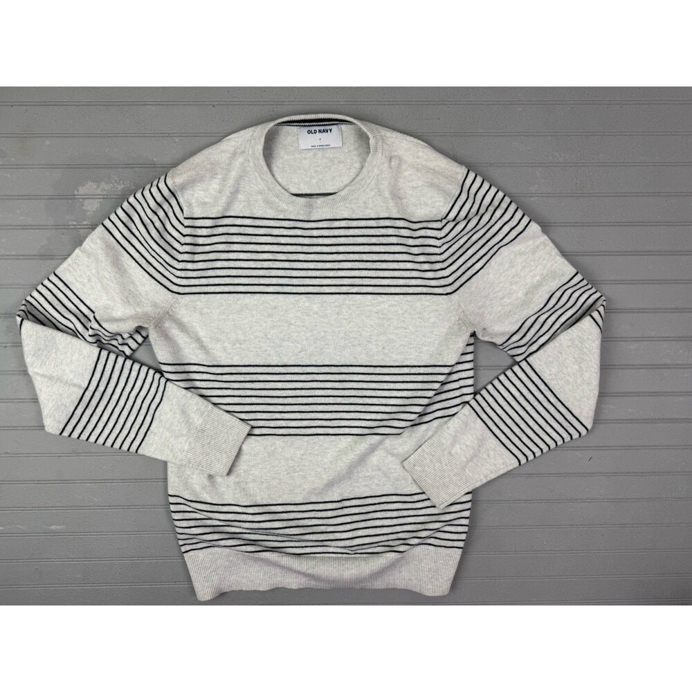 Old Navy Size S Mens Sweater Pullover Crew Neck White Black Stripe